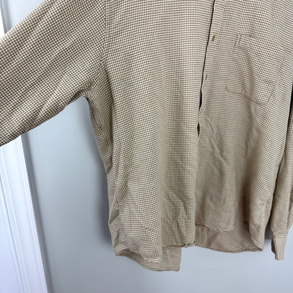 Land's End Tan/White Houndstooth Button Down Flannel Shirt Men's XL - Picture 6 of 14